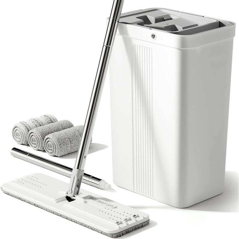 60" Mop and Bucket with Wringer Set, Flat Squeeze Bucket Set, Wet Dry Wall Cleaner with Long